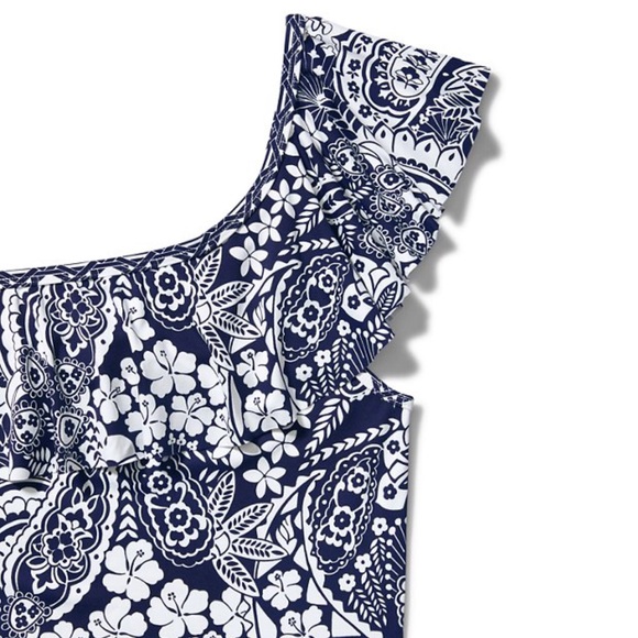 Tommy Bahama Paisley Paradise Off The Shoulder Floral Dress Swim Cover Blue S - Picture 6 of 10